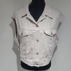 Levi's Women's Shrunken '90s Linen Blend Lightweight Vest Medium Cream Grunge